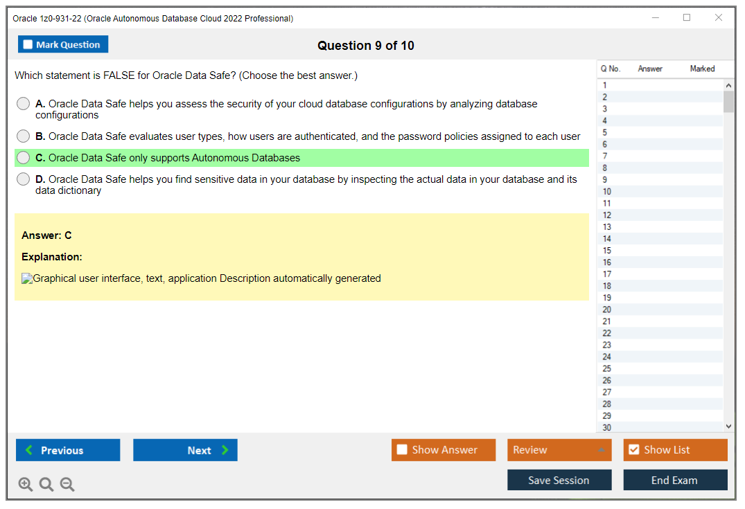 Oracle 1z0-931-22 (Oracle Autonomous Database Cloud 2022 Professional) Simulador de exame Motor de teste Dumps de exame 9