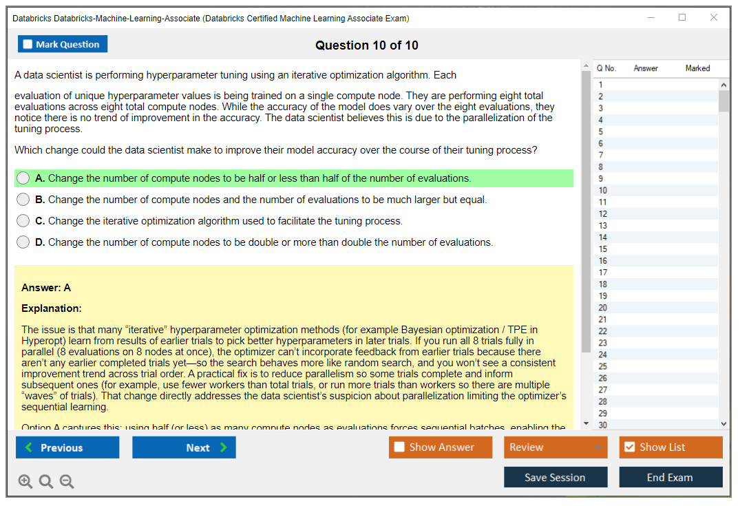 Databricks Databricks-Machine-Learning-Associate (Databricks Certified Machine Learning Associate Exam) Exam Simulator Test Engine Practice Exam 10