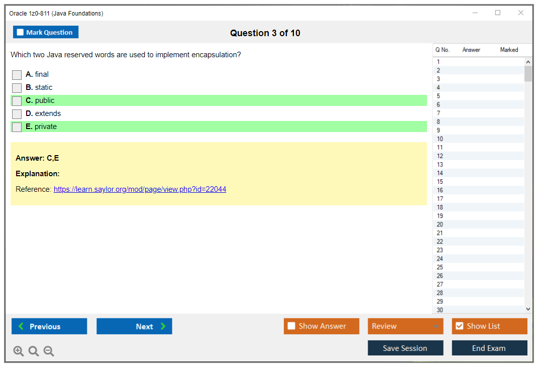 Oracle 1z0-811 (Java Foundations) Simulateur d'examen Moteur de test Dumps d'examen 3