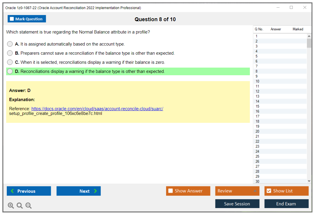 Oracle 1z0-1087-22 (Oracle Account Reconciliation 2022 Implementation Professional) Prüfungs-Simulator Test Engine Prüfungs-Dumps 8
