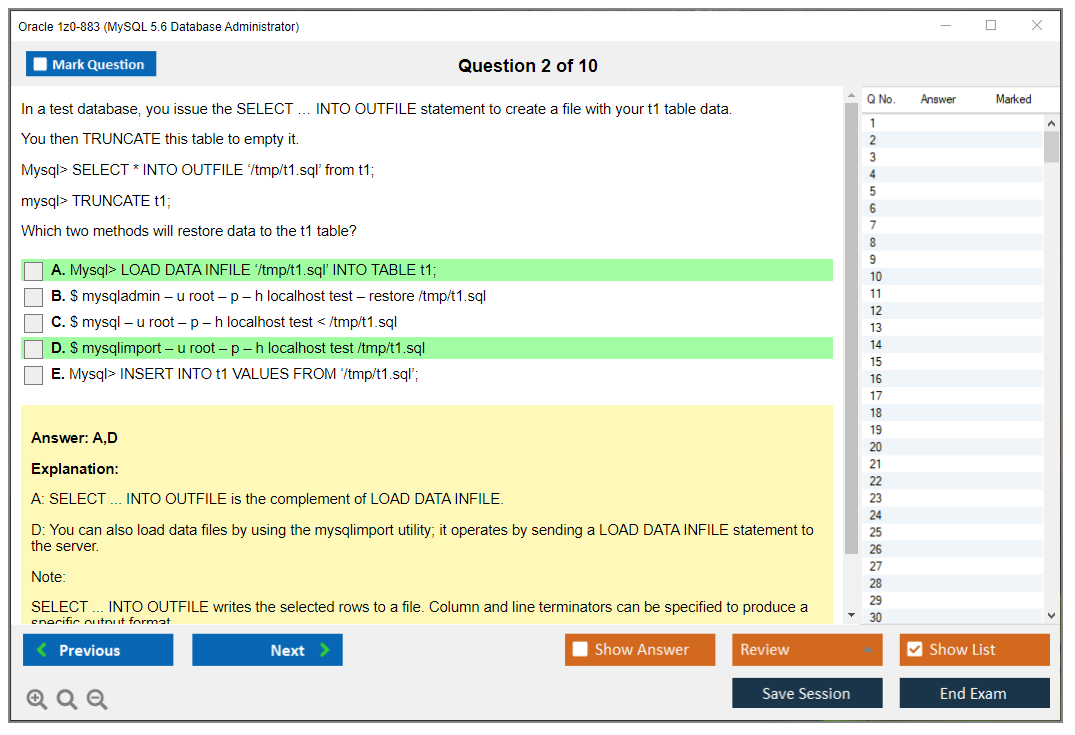 Oracle 1z0-883 (MySQL 5.6 Database Administrator) Prüfungs-Simulator Test Engine Prüfungs-Dumps 2