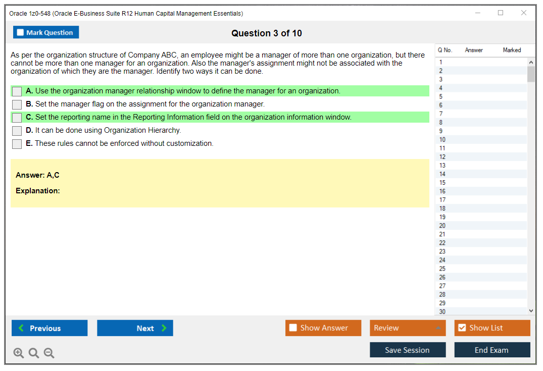 Oracle 1z0-548 (Oracle E-Business Suite R12 Human Capital Management Essentials) Simulateur d'examen Moteur de test Dumps d'examen 3