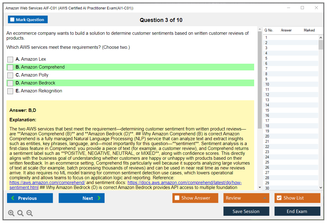 Amazon Web Services AIF-C01 (AWS Certified AI Practitioner Exam(AI1-C01)) Симулятор экзамена Тестовый движок Экзаменационные дампы 3