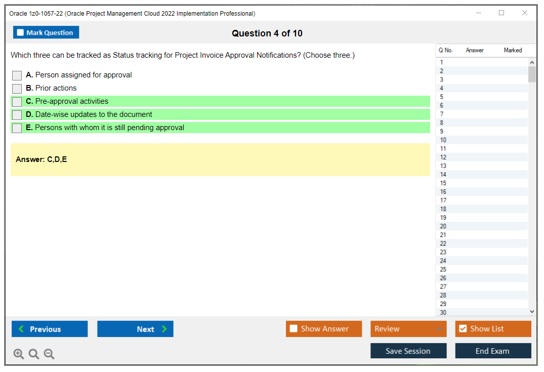 Oracle 1z0-1057-22 (Oracle Project Management Cloud 2022 Implementation Professional) Simulatore di esame Motore di test Dump degli esami 4