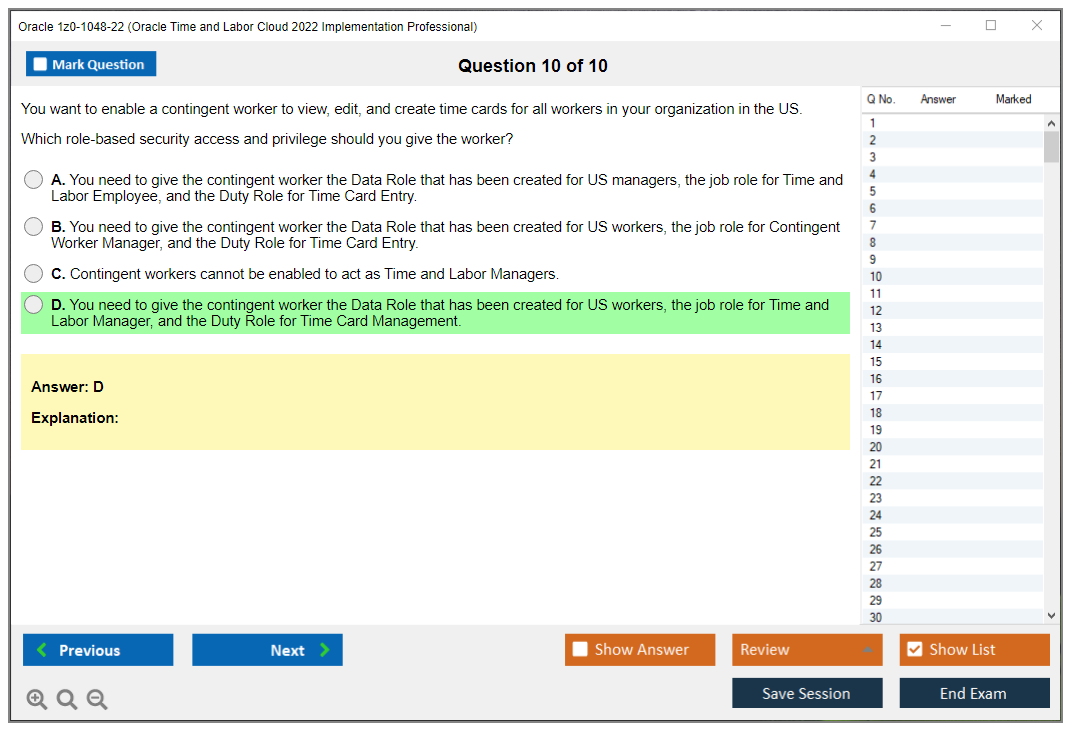 Oracle 1z0-1048-22 (Oracle Time and Labor Cloud 2022 Implementation Professional) Prüfungs-Simulator Test Engine Prüfungs-Dumps 10