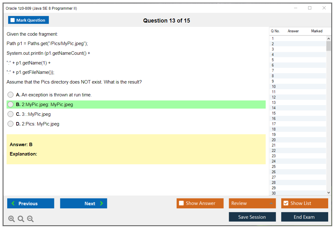 Oracle 1z0-809 (Java SE 8 Programmer II) Simulateur d'examen Moteur de test Dumps d'examen 13