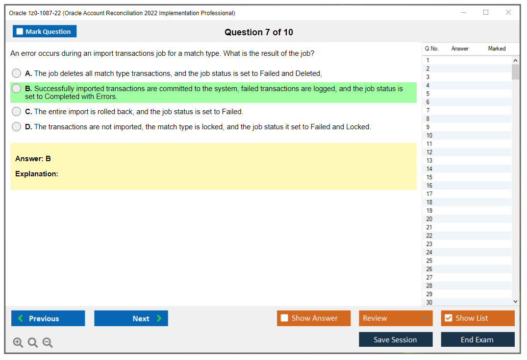 Oracle 1z0-1087-22 (Oracle Account Reconciliation 2022 Implementation Professional) Prüfungs-Simulator Test Engine Prüfungs-Dumps 7