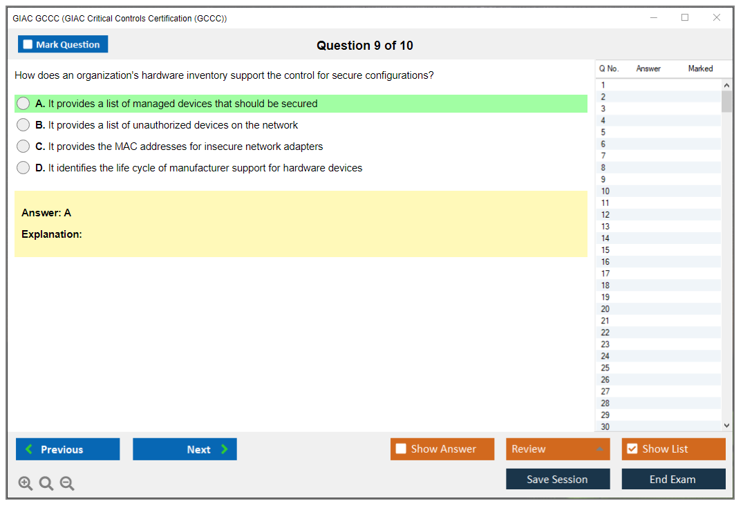GIAC GCCC (GIAC Critical Controls Certification (GCCC)) Exam Simulator Test Engine Practice Exam 9
