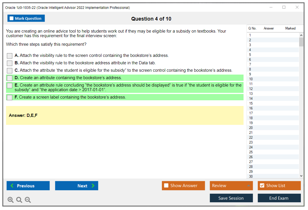 Oracle 1z0-1035-22 (Oracle Intelligent Advisor 2022 Implementation Professional) Prüfungs-Simulator Test Engine Prüfungs-Dumps 4