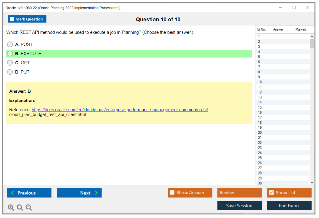 Oracle 1z0-1080-22 (Oracle Planning 2022 Implementation Professional) Simulatore di esame Motore di test Dump degli esami 10
