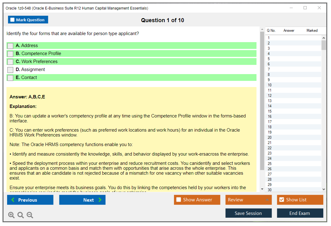 Oracle 1z0-548 (Oracle E-Business Suite R12 Human Capital Management Essentials) Simulateur d'examen Moteur de test Dumps d'examen 1