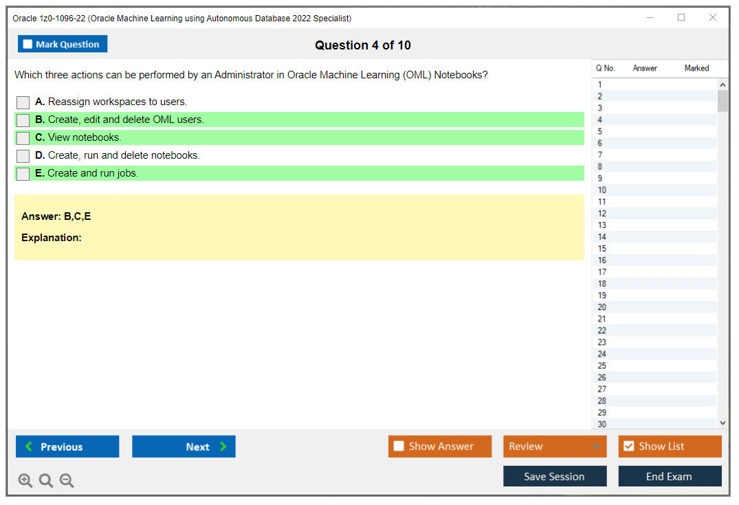 Oracle 1z0-1096-22 (Oracle Machine Learning using Autonomous Database 2022 Specialist) Simulador de examen Motor de pruebas Dumps de examen 4