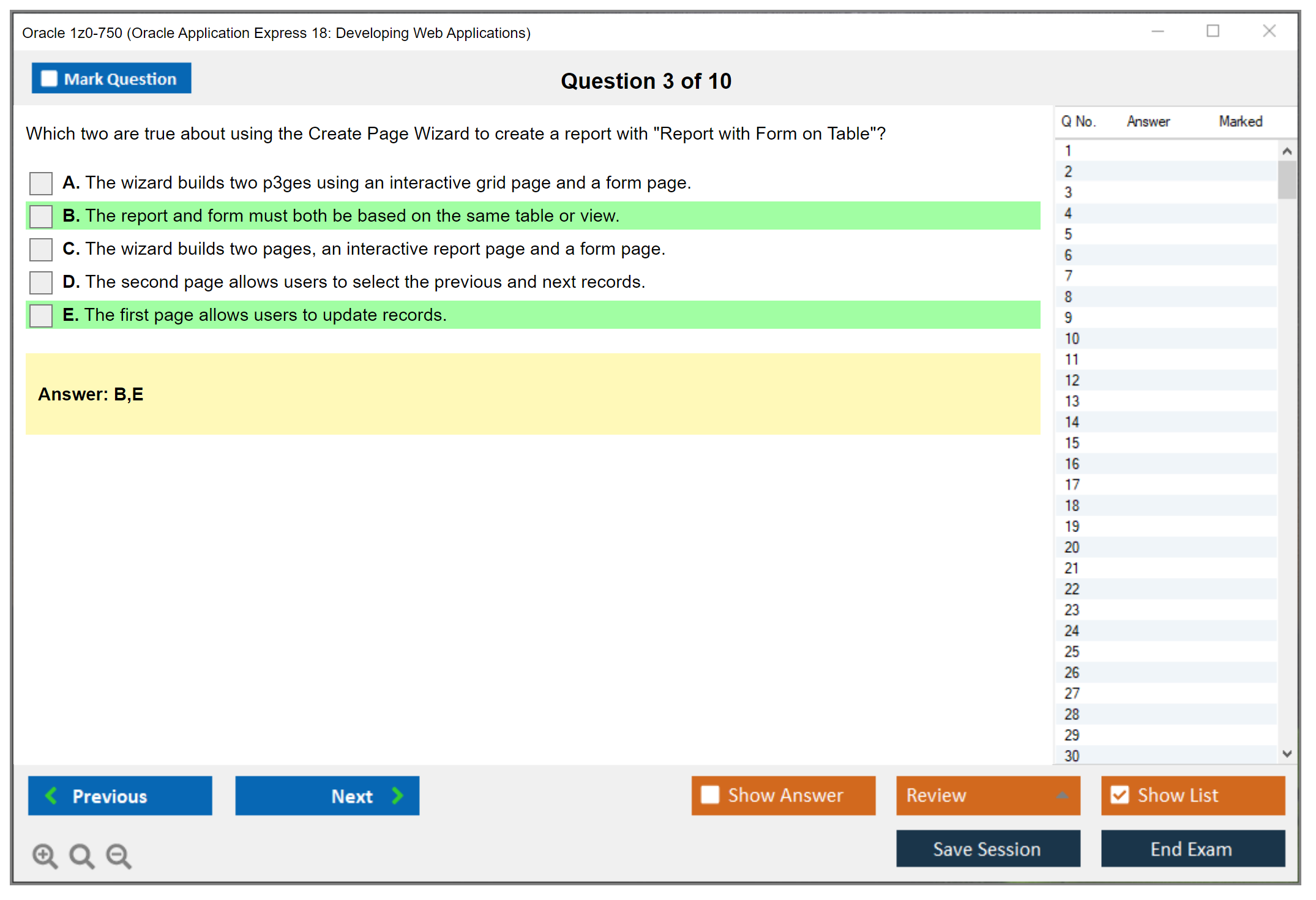 Oracle 1z0-750 (Oracle Application Express 18: Developing Web Applications) Simulatore di esame Motore di test Dump degli esami 3