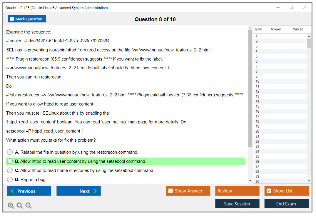 Oracle 1z0-105 (Oracle Linux 6 Advanced System Administration) Exam Simulator Test Engine Practice Exam 8
