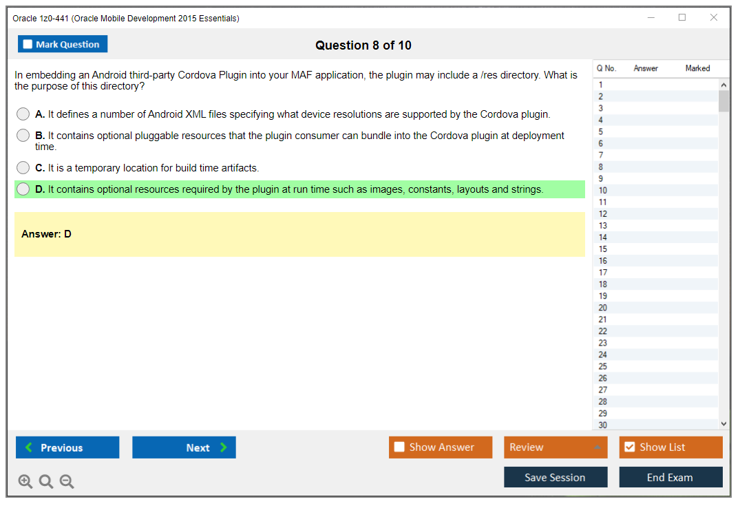 Oracle 1z0-441 (Oracle Mobile Development 2015 Essentials) Simulatore di esame Motore di test Dump degli esami 8