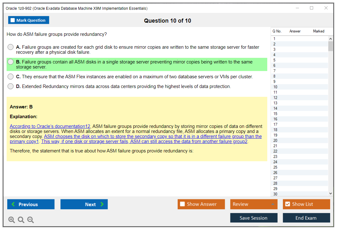 Oracle 1z0-902 (Oracle Exadata Database Machine X9M Implementation Essentials) Simulateur d'examen Moteur de test Dumps d'examen 10