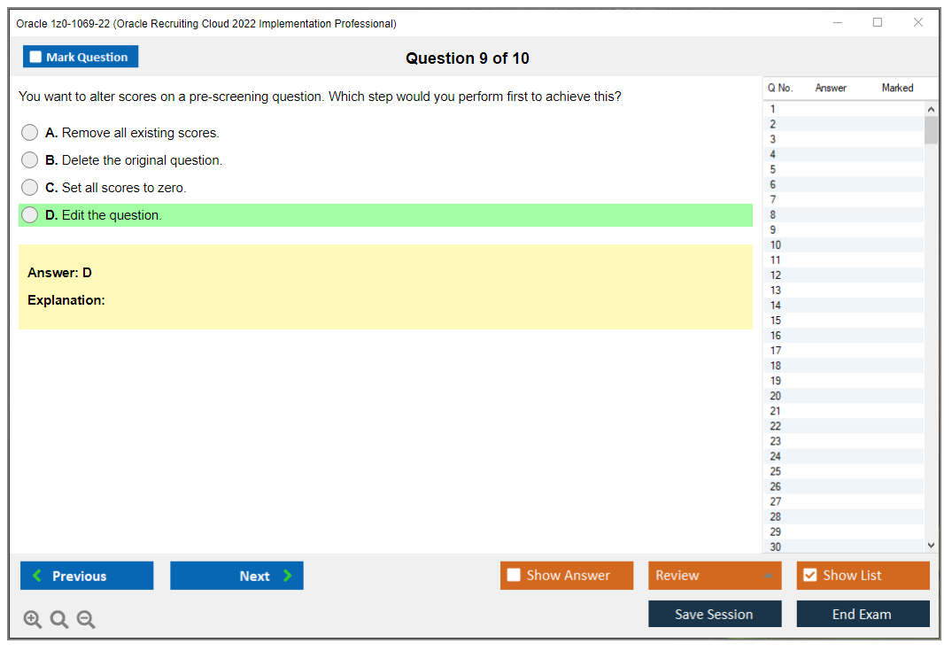 Oracle 1z0-1069-22 (Oracle Recruiting Cloud 2022 Implementation Professional) Simulateur d'examen Moteur de test Dumps d'examen 9