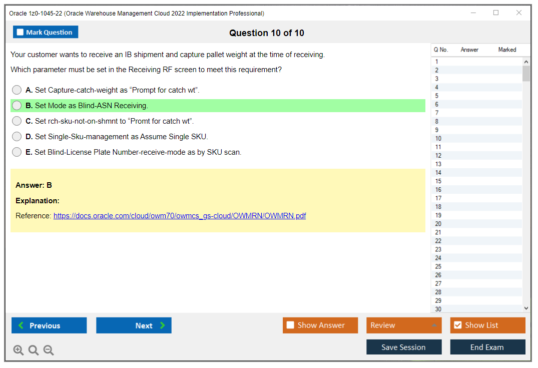 Oracle 1z0-1045-22 (Oracle Warehouse Management Cloud 2022 Implementation Professional) Prüfungs-Simulator Test Engine Prüfungs-Dumps 10