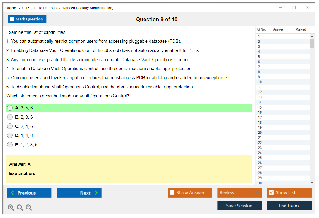 Oracle 1z0-116 (Oracle Database Security Administration) Simulateur d'examen Moteur de test Dumps d'examen 9