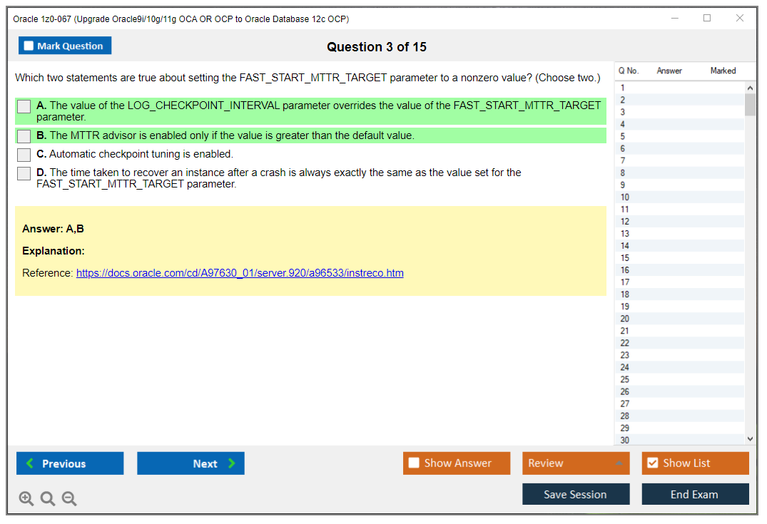 Oracle 1z0-067 (Upgrade Oracle9i/10g/11g OCA OR OCP to Oracle Database 12c OCP) Симулятор экзамена Тестовый движок Экзаменационные дампы 3