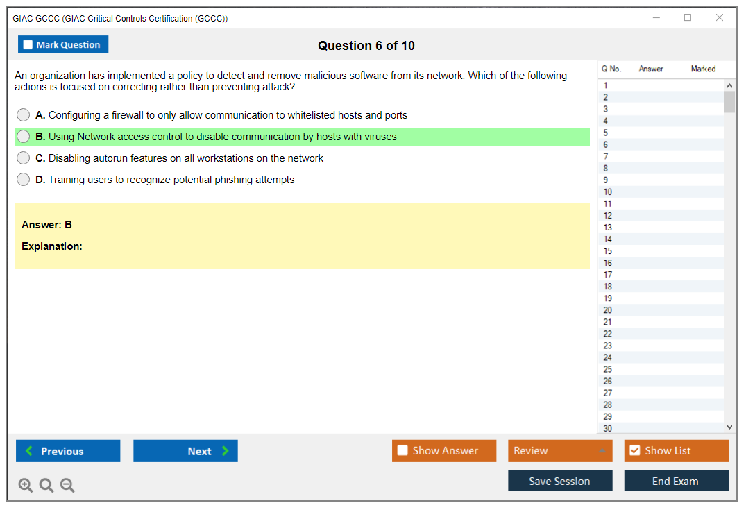 GIAC GCCC (GIAC Critical Controls Certification (GCCC)) Exam Simulator Test Engine Practice Exam 6