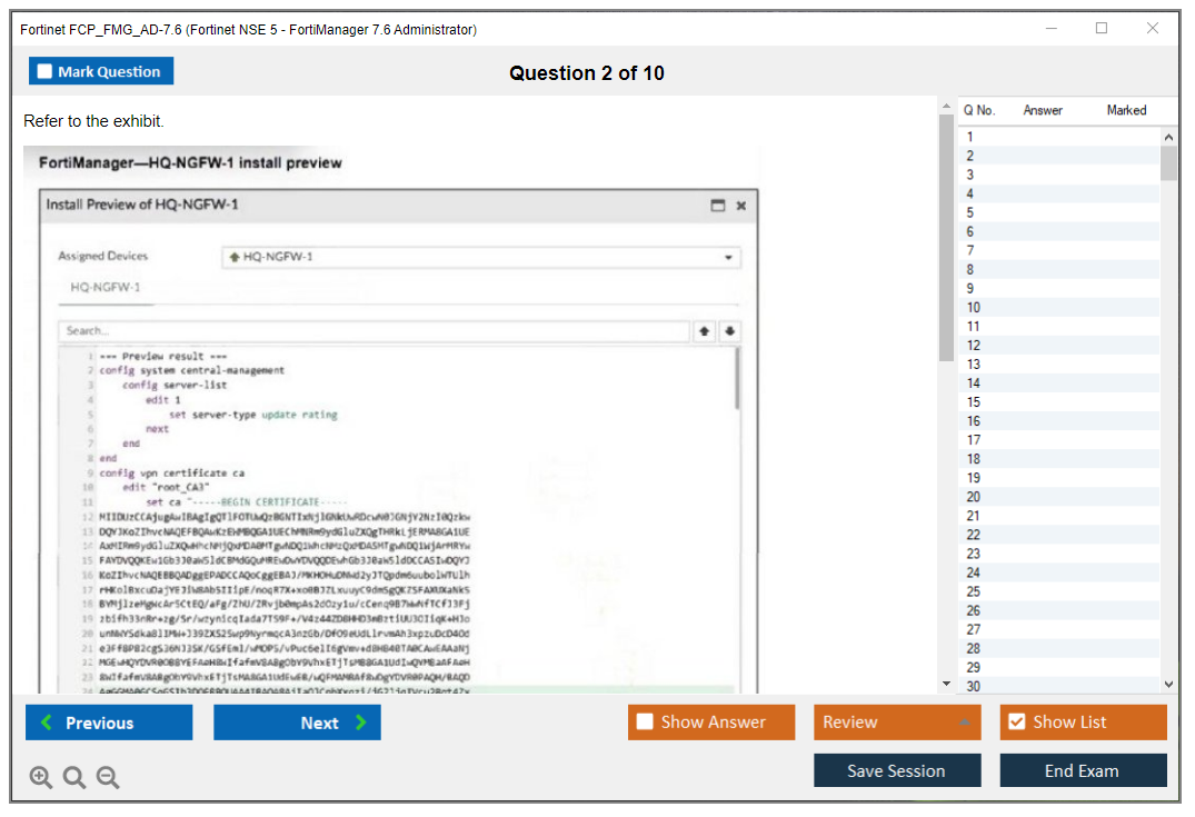 Fortinet FCP_FMG_AD-7.6 (Fortinet NSE 5 - FortiManager 7.6 Administrator) Simulador de examen Motor de pruebas Dumps de examen 2